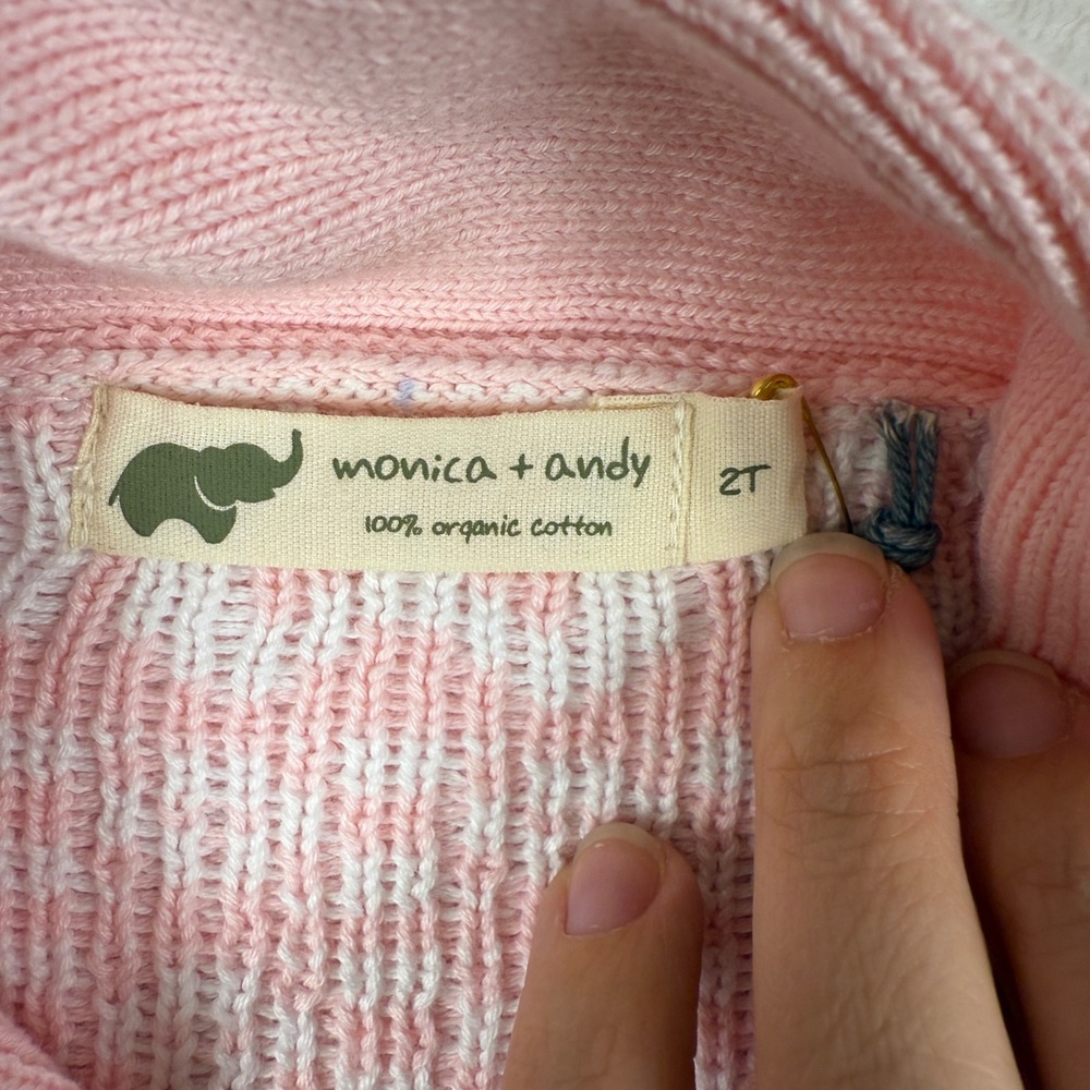 NWT Monica + Andy Organic Cotton Knit Cardigan Pink Gray White Girls 2T - Picture 2 of 5